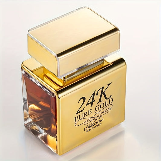 3.38oz Eau De Parfum For Women, LONKOOM 24K Pure Gold, Refreshing And Long Lasting Fragrance With Fruity Notes, Perfume For Dating And Daily Life, A Perfect Gift For Her